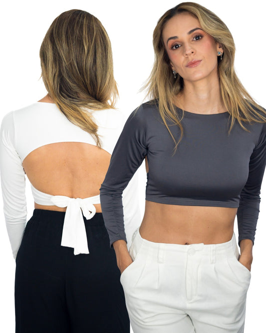 Pack 2x1: Croptop Málaga (Blanco + Gris)