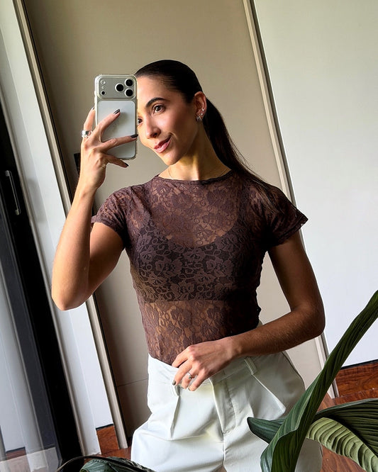 Top Blonda Manga Corta Bianca