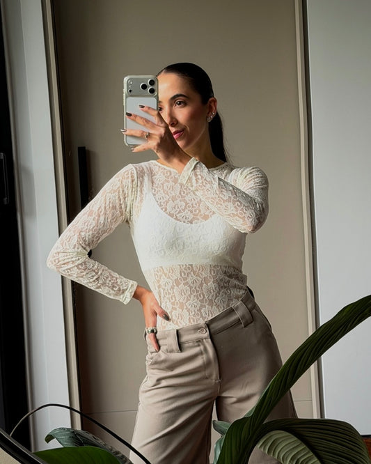 Top Blonda Manga Larga Fiore